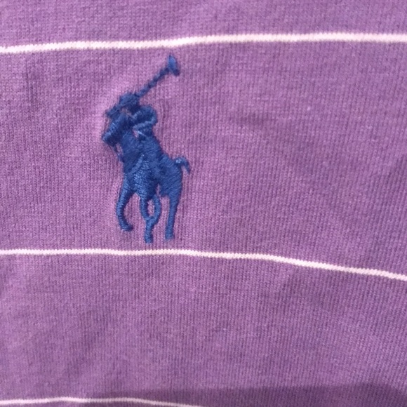 High Quality Ralph Lauren Peruvian Cotton T-shirt light purple w/ white stripes - Picture 3 of 5